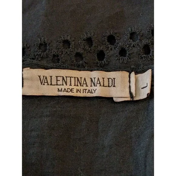 Valentina Naldi Eyelet Baby Doll Dress Size L Black Ruffle Italy Y2K Whimsigoth - Picture 6 of 7